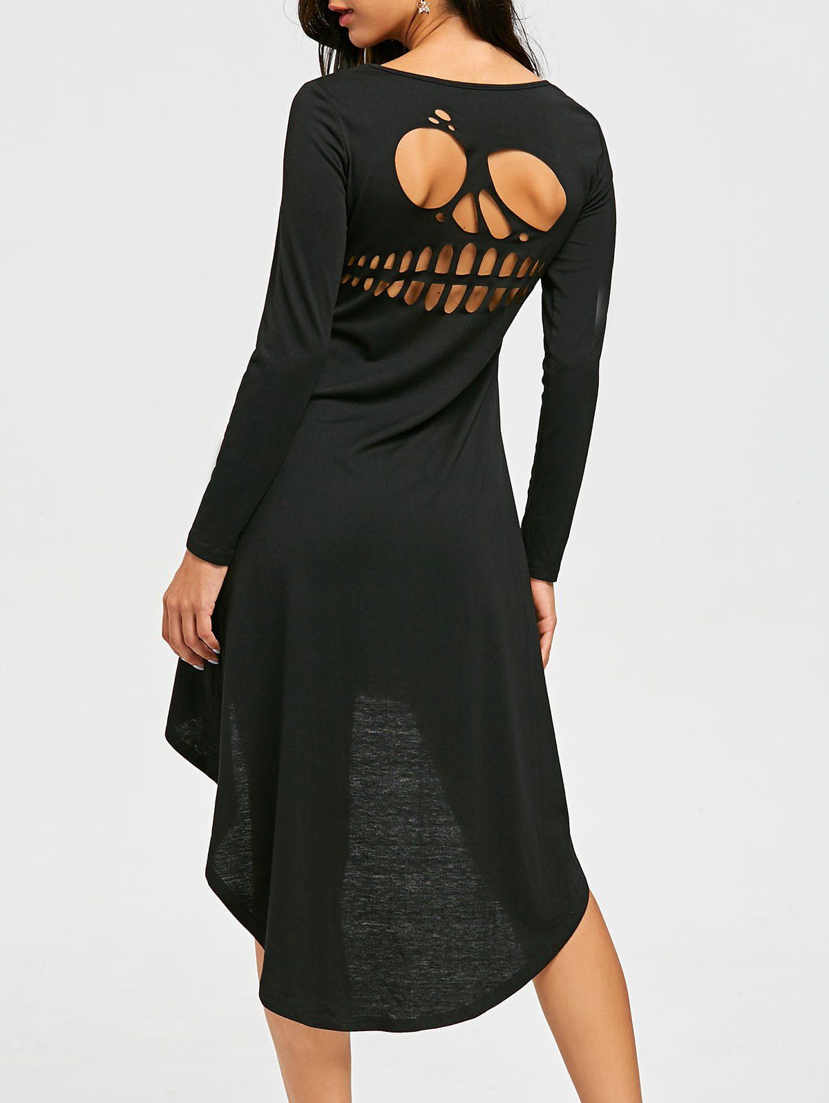 

Halloween Skull Cut Out High Low Dress, Black