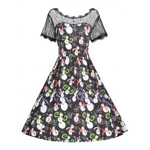 

Ugly Christmas Plus Size Lace Trim Snowman Dress, Black