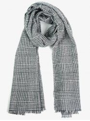 Plaid Houndstooth Pattern Fringed Long Scarf - BLACK WHITE 