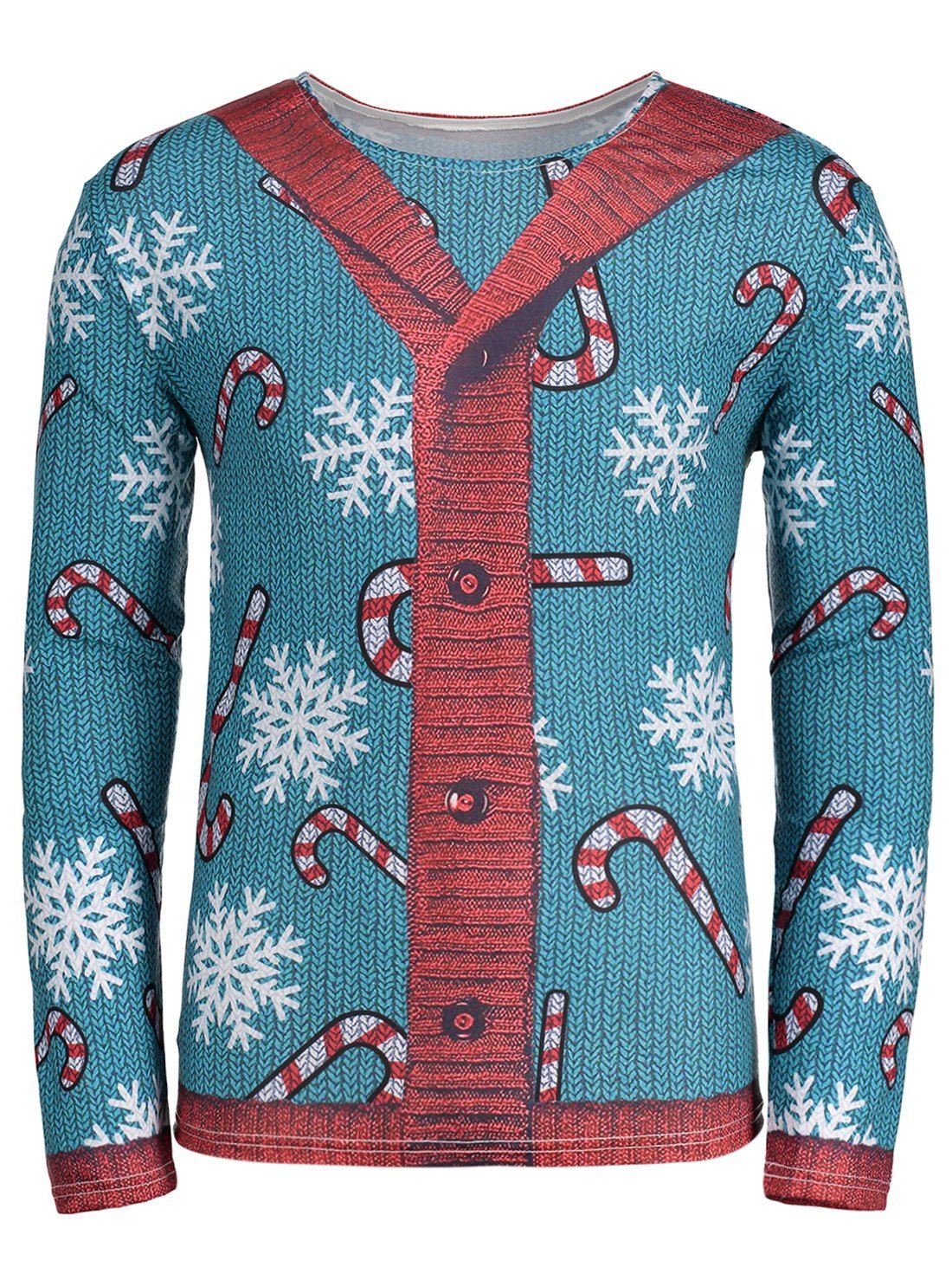 

Snowflake Sweater Cardigan Print Christmas T-shirt, Green