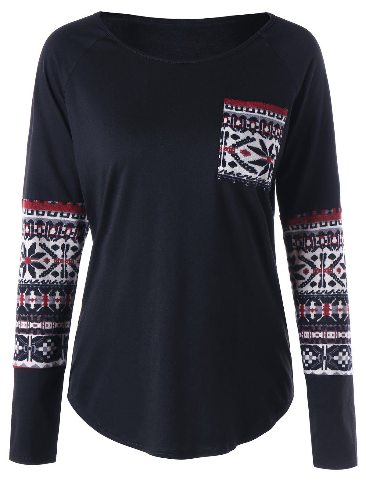 

Patch Pocket Raglan Sleeve Top, Black