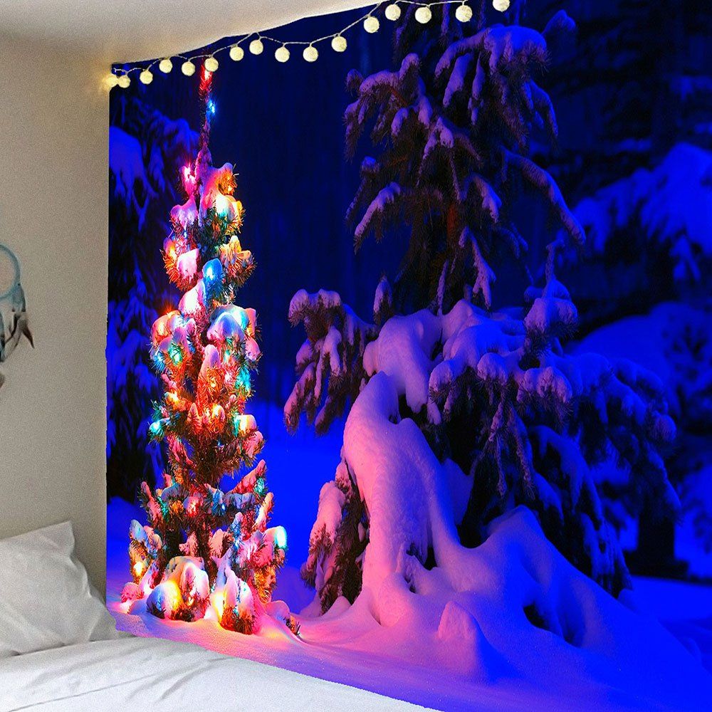 

Snow Night Light Decorative Christmas Tree Hanging Tapestry, Colorful