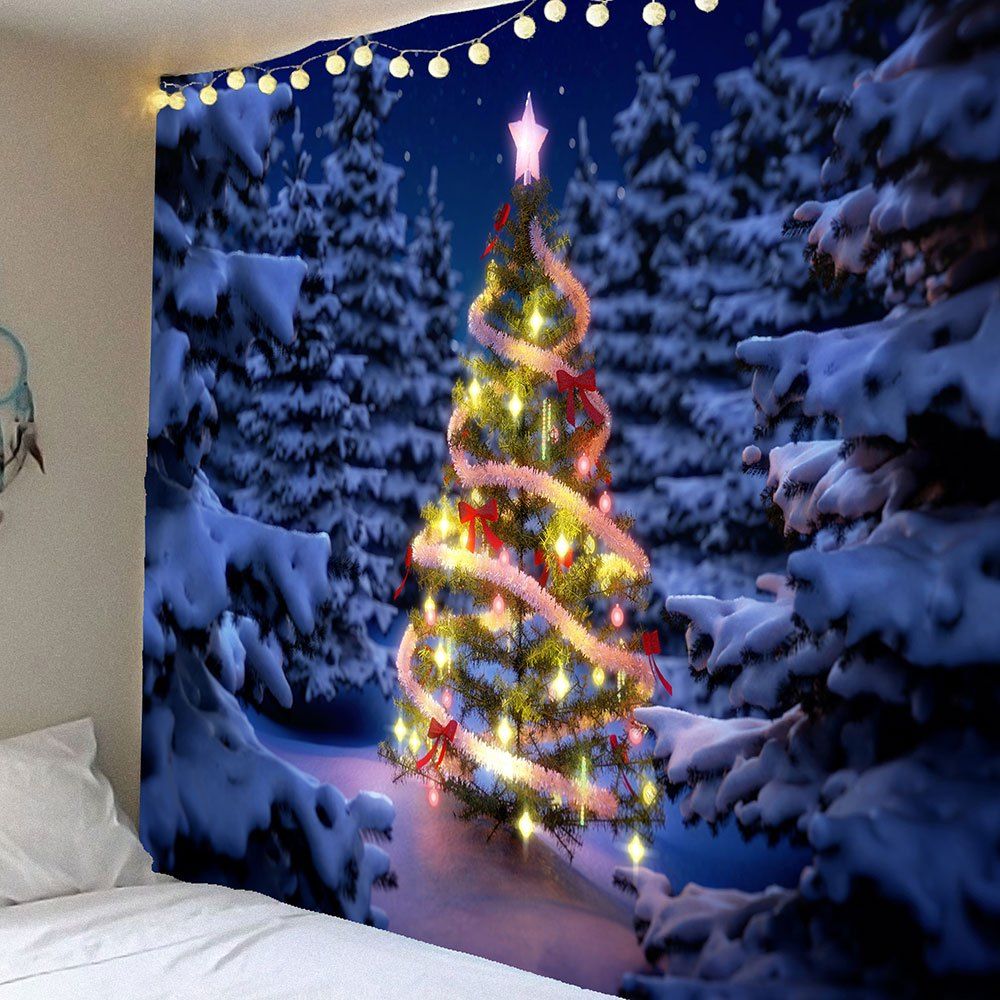 

Waterproof Snow Night Christmas Tree Hanging Tapestry, Colorful