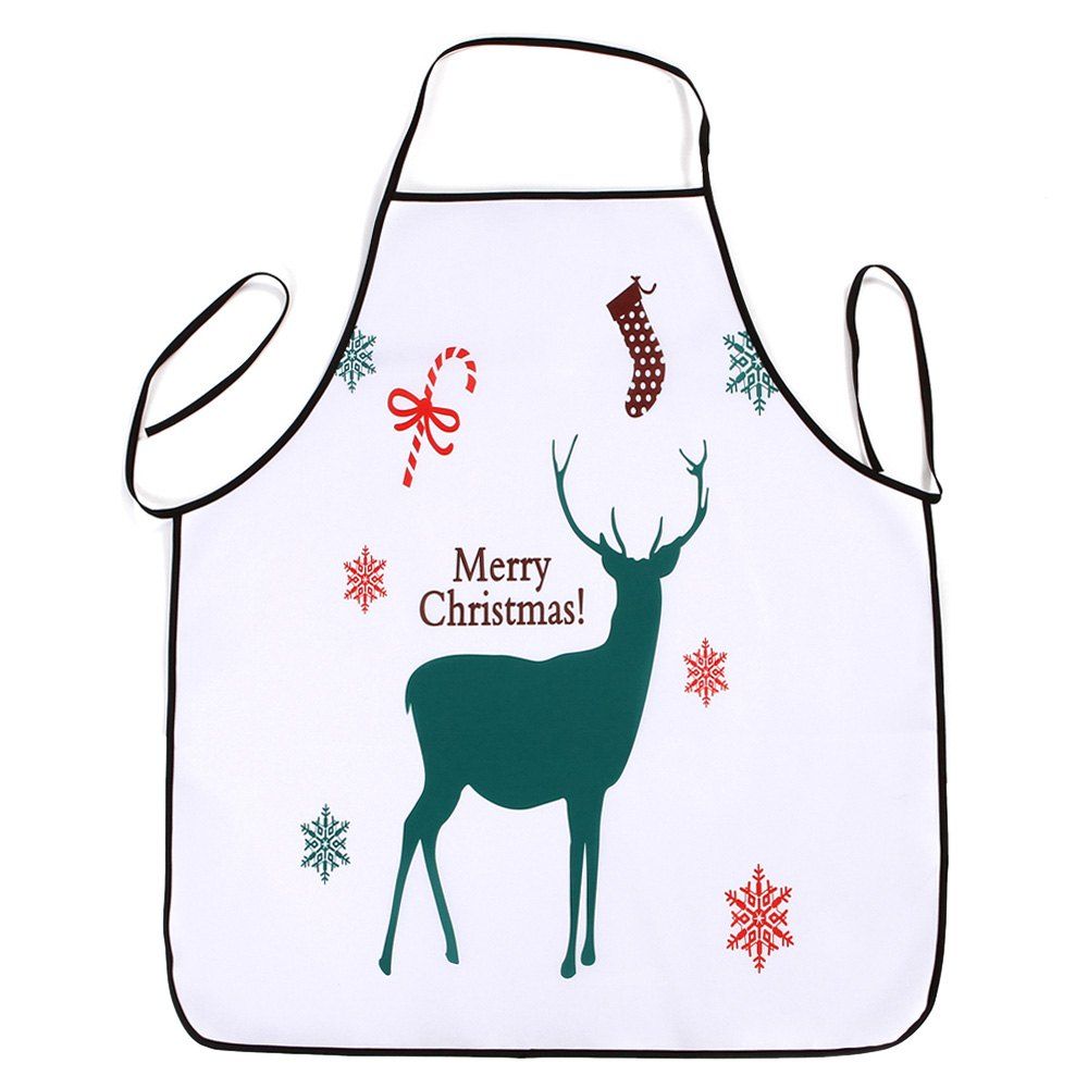 

Christmas Deer Print Waterproof Kitchen Apron, White