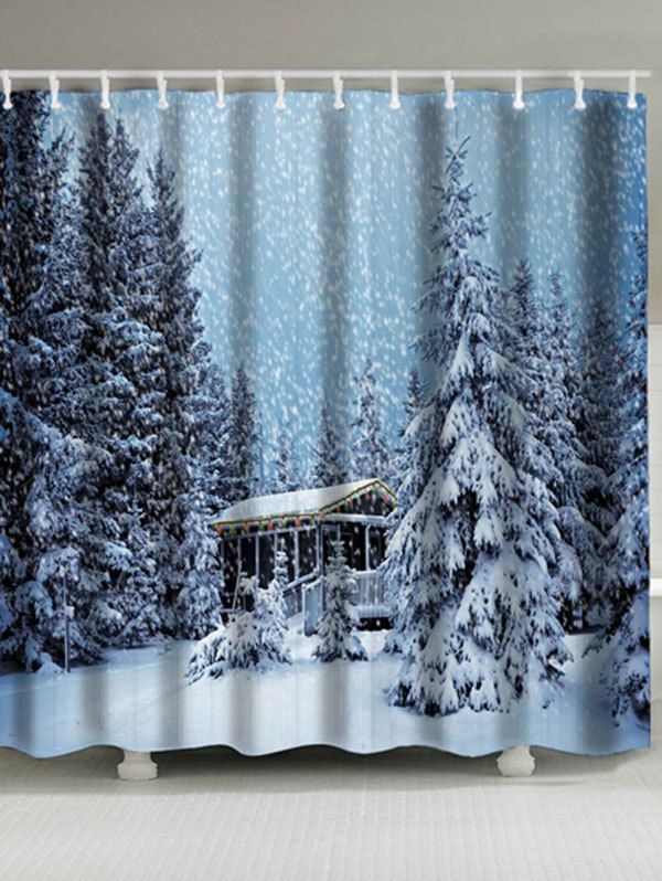 

Christmas Snowscape Pattern Waterproof Bath Curtain, Photo cyan