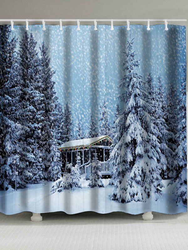 

Christmas Snowscape Pattern Waterproof Bath Curtain, Photo cyan