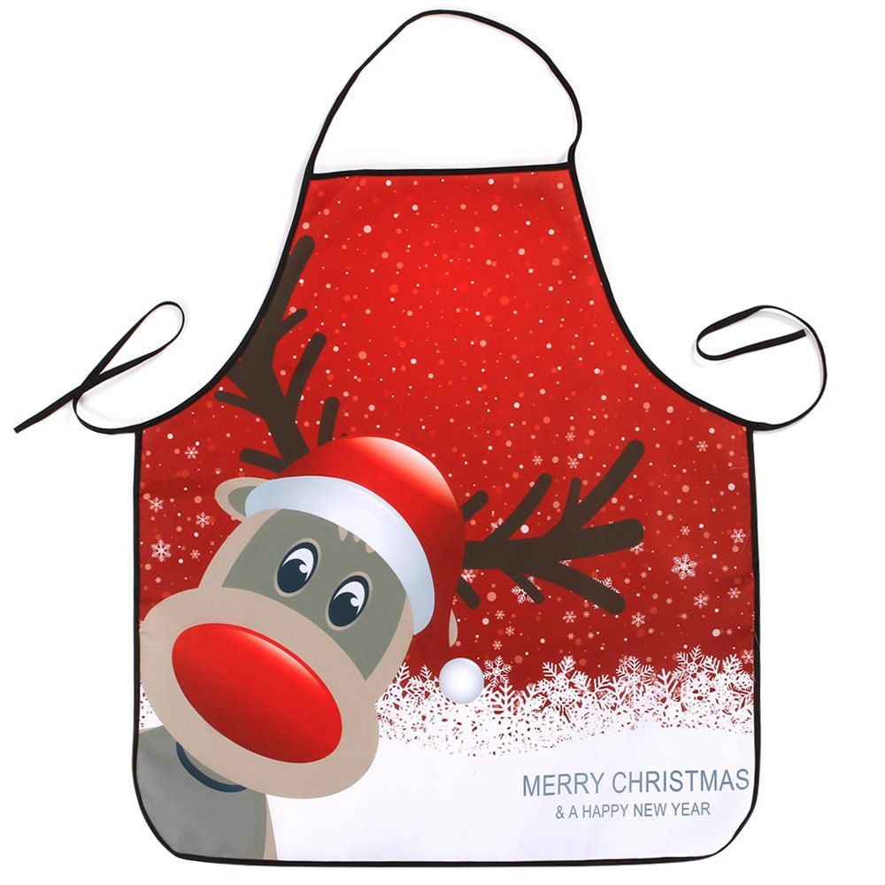 

Christmas Deer Printed Waterproof Kitchen Apron, Red