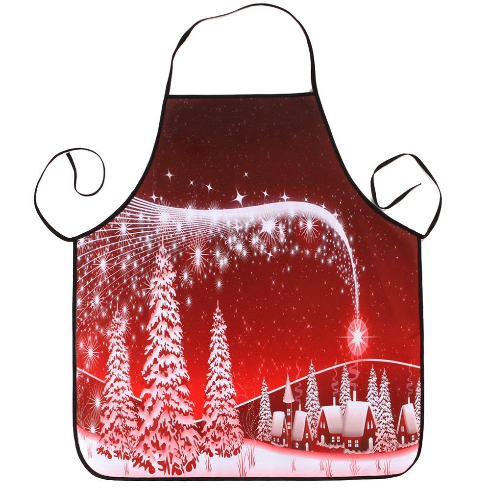 

Christmas Snowscape Printed Waterproof Kitchen Apron, Red