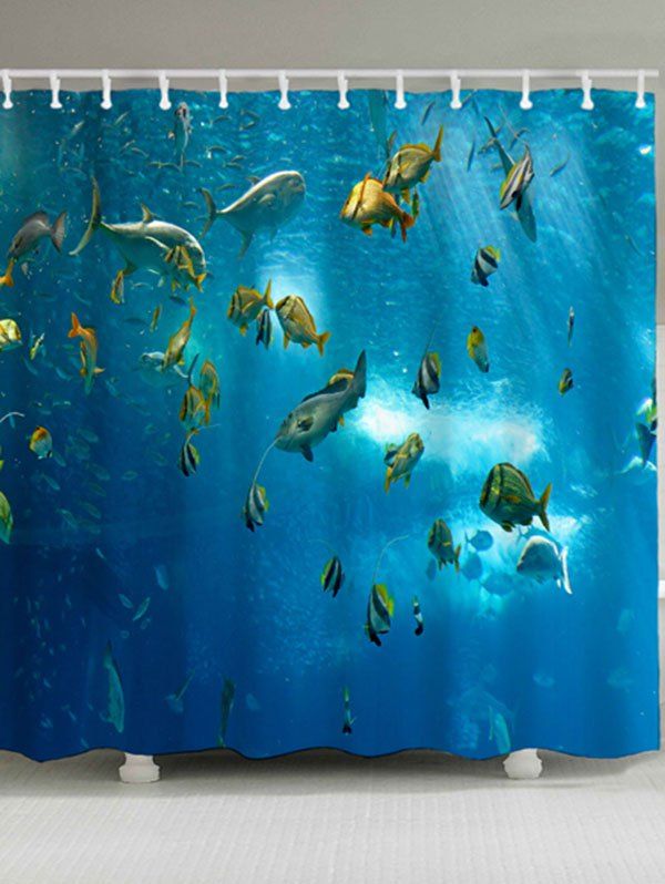 

Ocean Fish Print Waterproof Shower Curtain, Blue