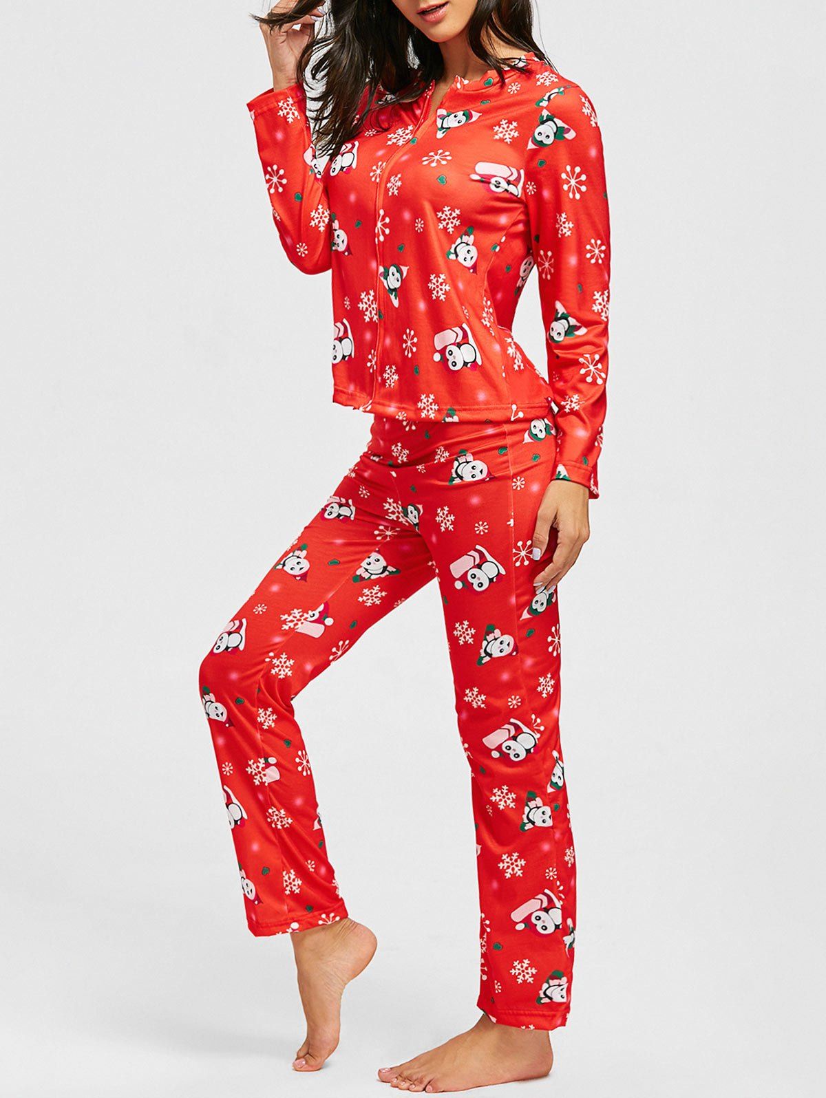 

Christmas Snowflake Print Zip PJ Set, Red