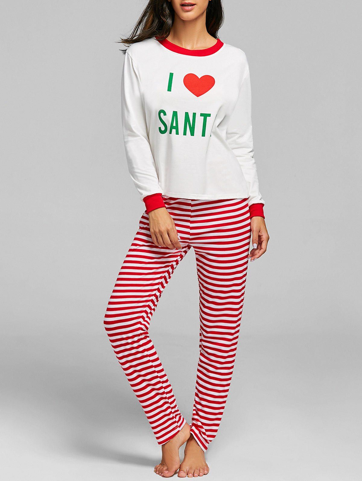 

Christmas Striped SANTA Print PJ Set, Red