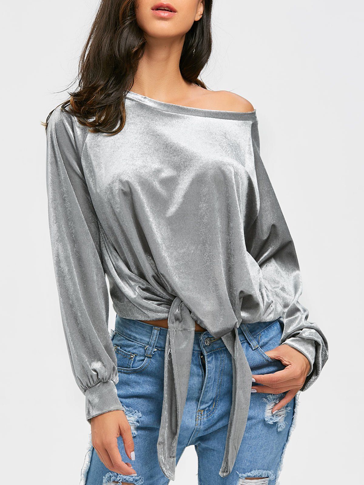 raglan sleeve tie front flare satin