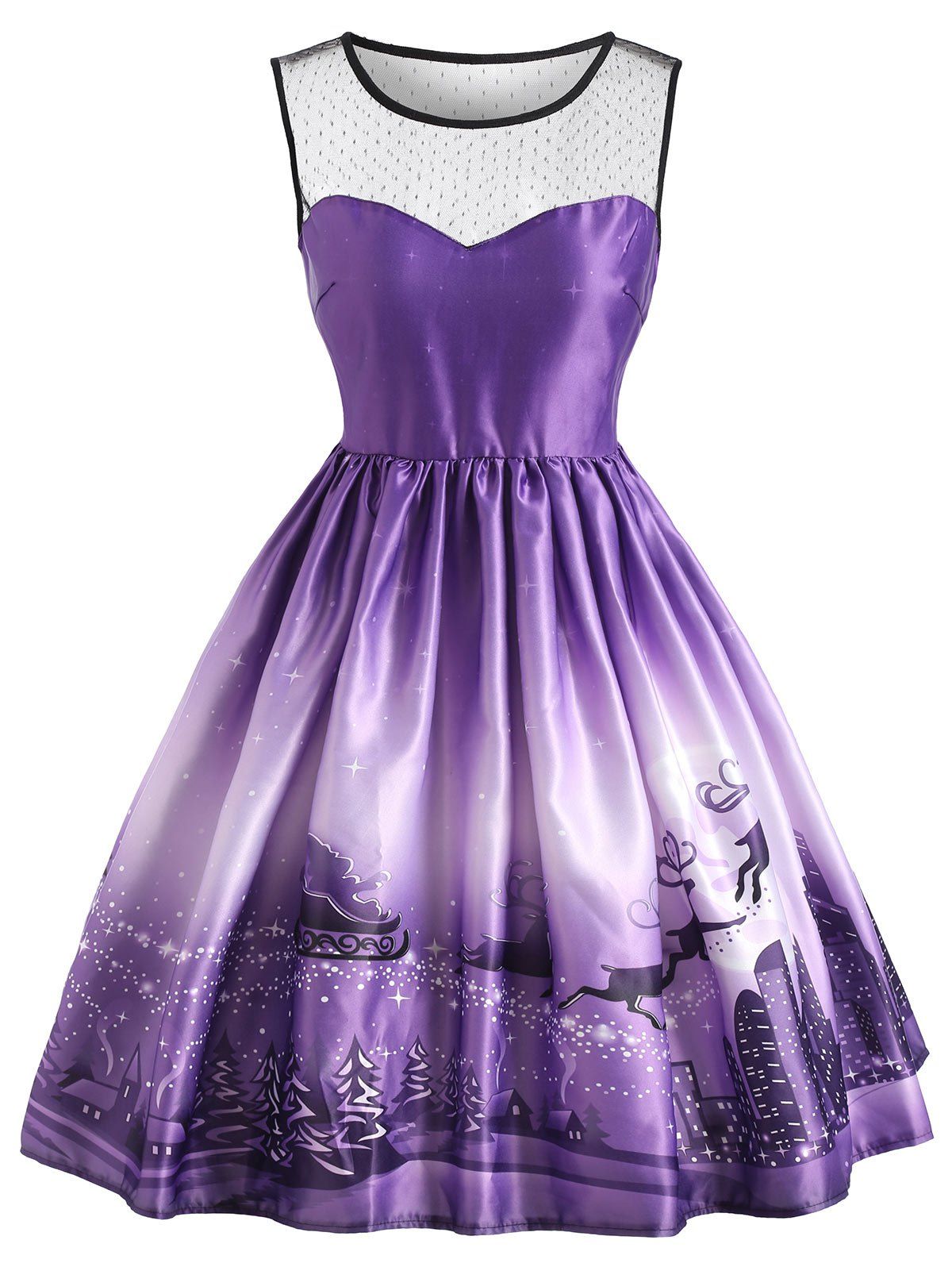 

Christmas Sled Vintage Mesh Panel Dress, Purple
