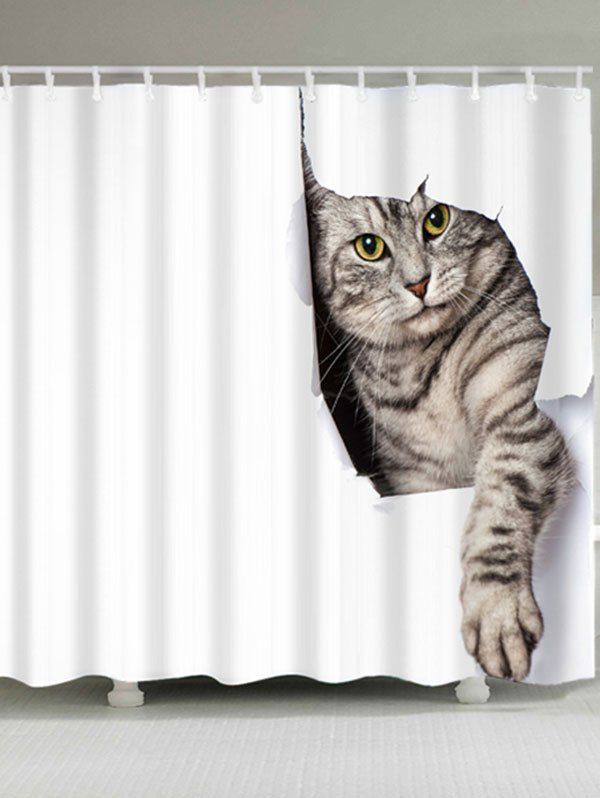 

Cat Print Waterproof Bath Curtain, White