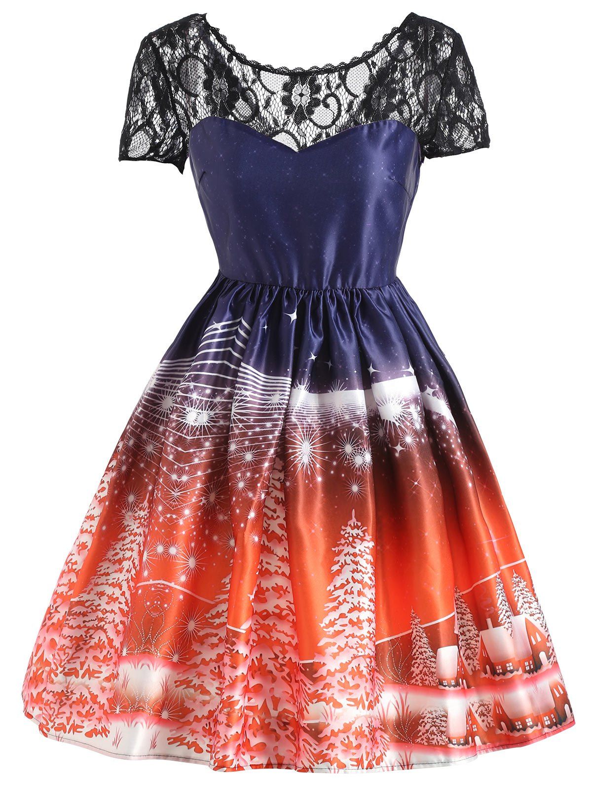 

Christmas Tree Vintage Lace Panel Dress, Jacinth