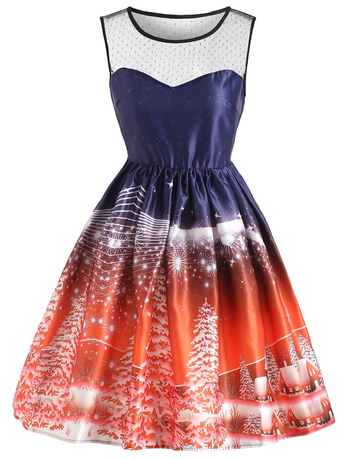 

Christmas Tree Vintage Mesh Panel Dress, Jacinth