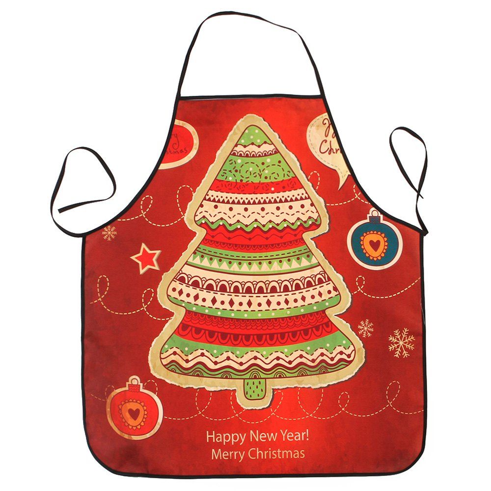 

Christmas Cartoon Tree Print Waterproof Kitchen Apron, Red