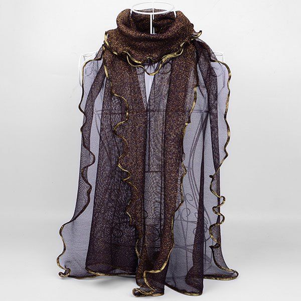 

Retro Golden Brim Decorated Chiffon Long Scarf, Coffee
