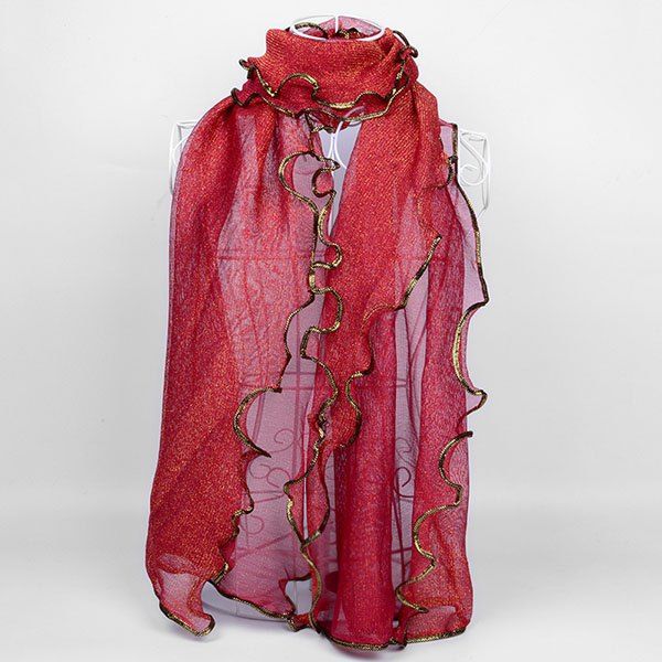 

Retro Golden Brim Decorated Chiffon Long Scarf, Red