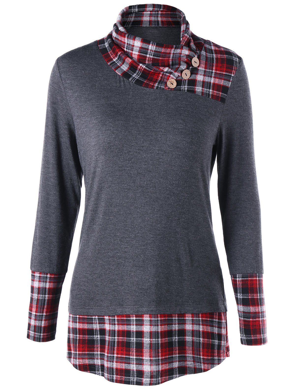 

Plaid Hem Tunic Top, Gray