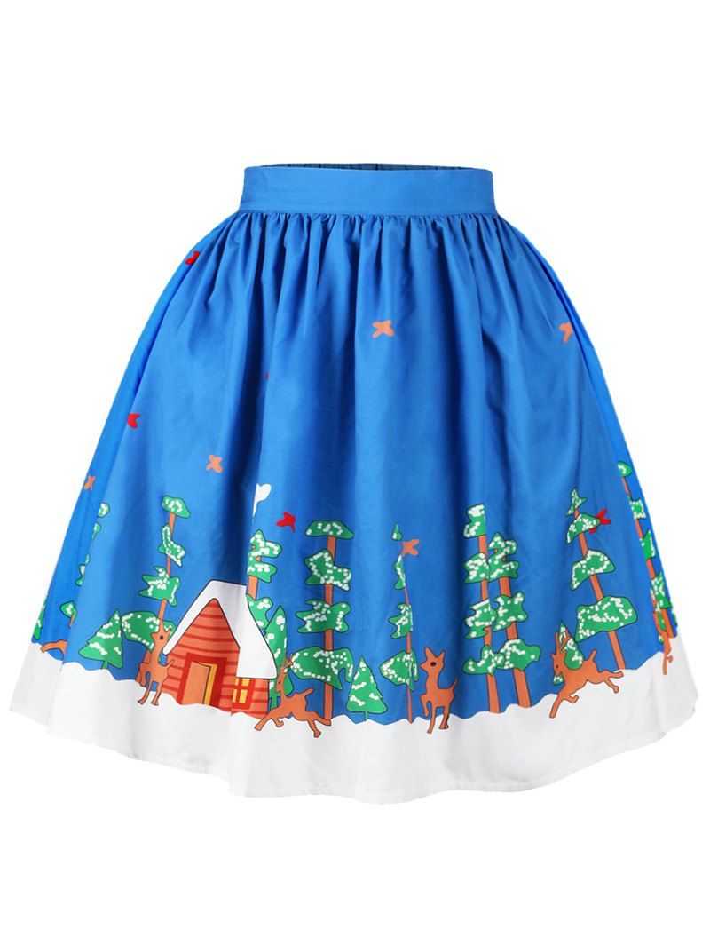 

Christmas Tree Butterfly Elk Print Skirt, Blue