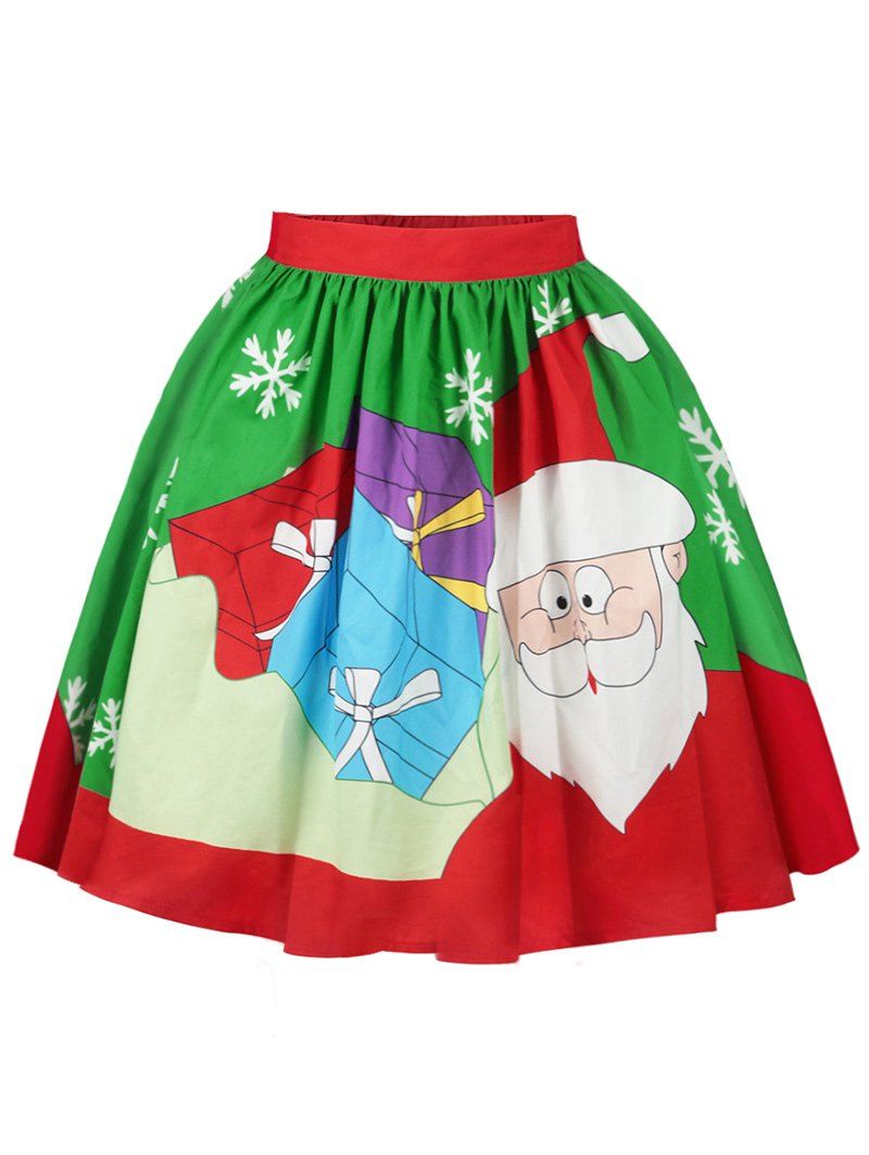 

Christmas Santa Claus Snowflake Printed Skirt, Colormix