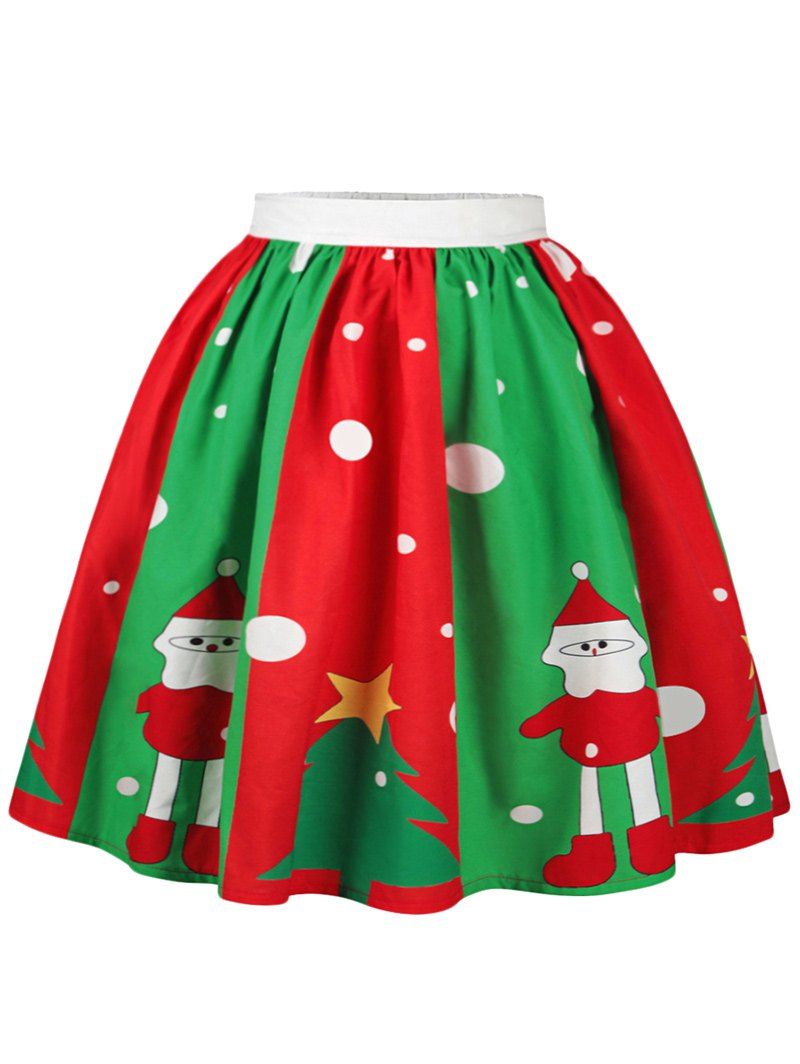 

Christmas Polka Dot Snowman Tree Print Skirt, Colormix