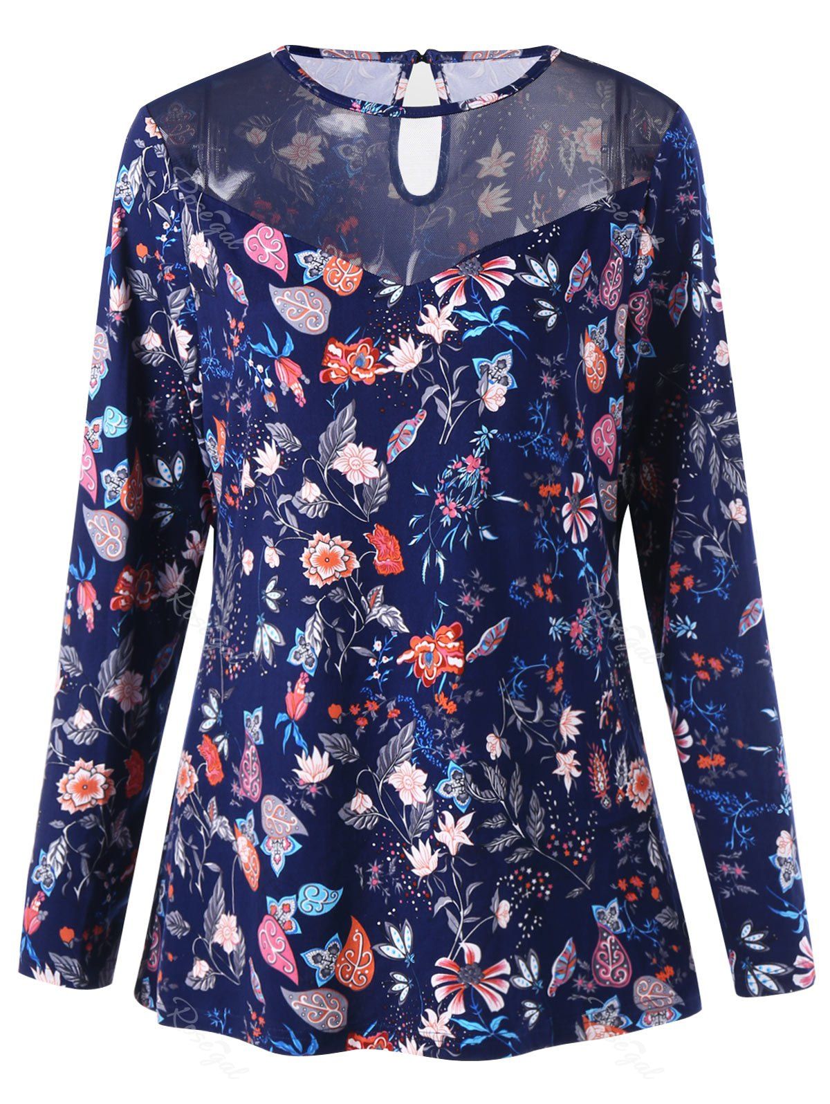 

Plant Print Plus Size Long Sleeve T-shirt, Floral