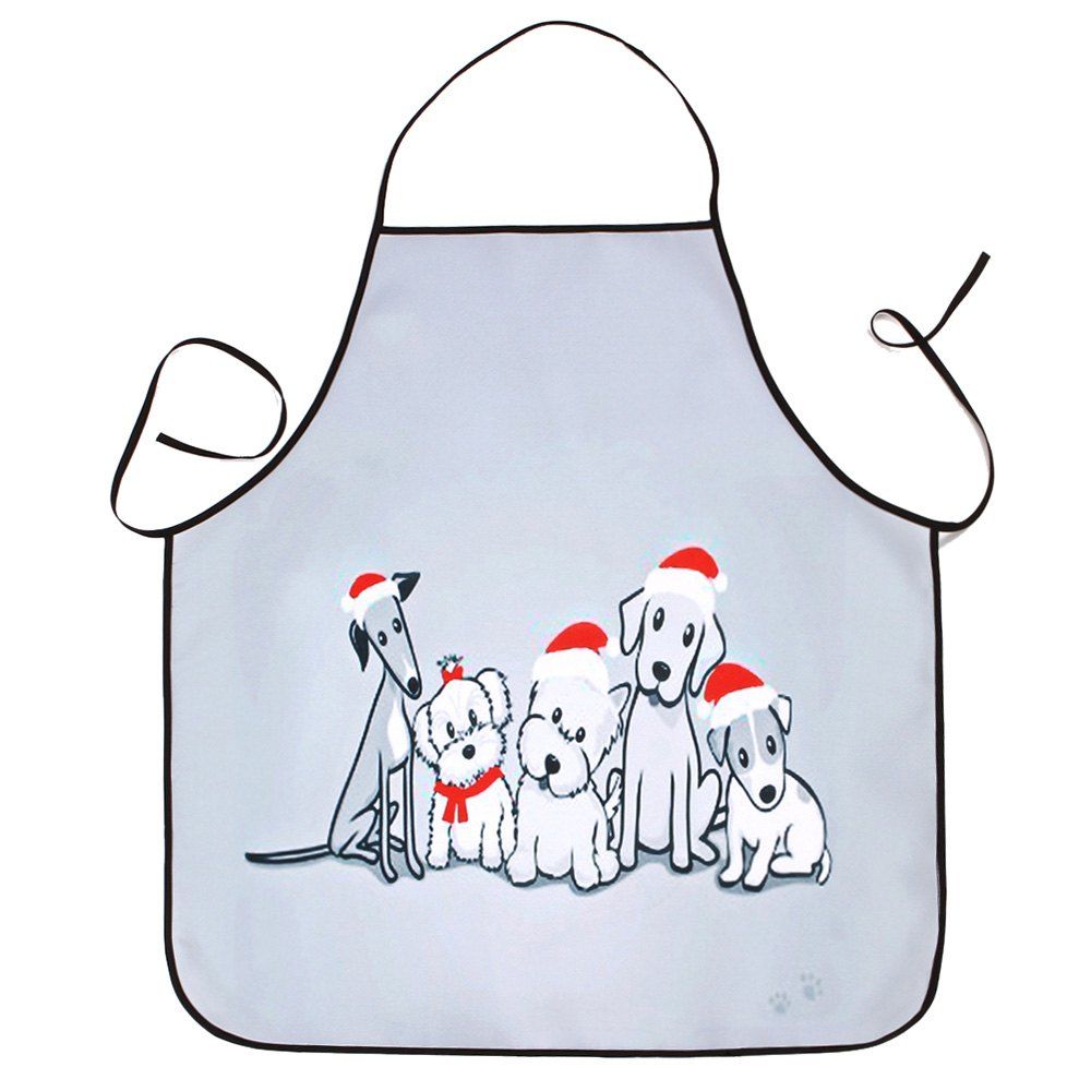 

Christmas Dog Print Waterproof Kitchen Apron, Gray