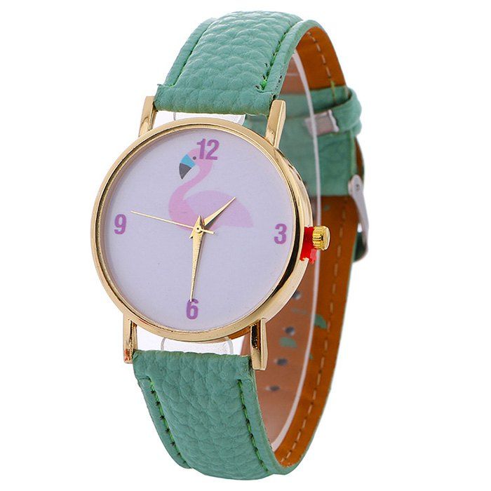 

Flamingo Face Faux Leather Strap Watch, Mint