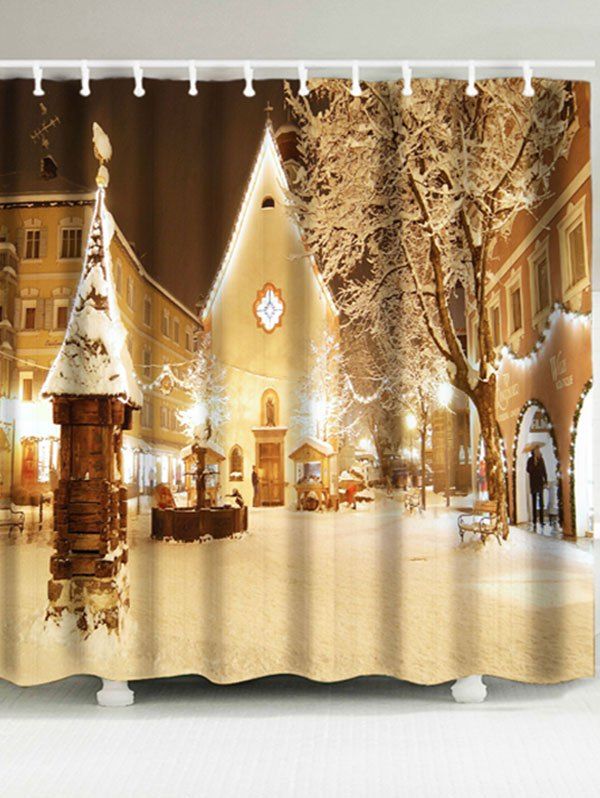 

Christmas Snowscape Printed Waterproof Shower Curtain, Light brown