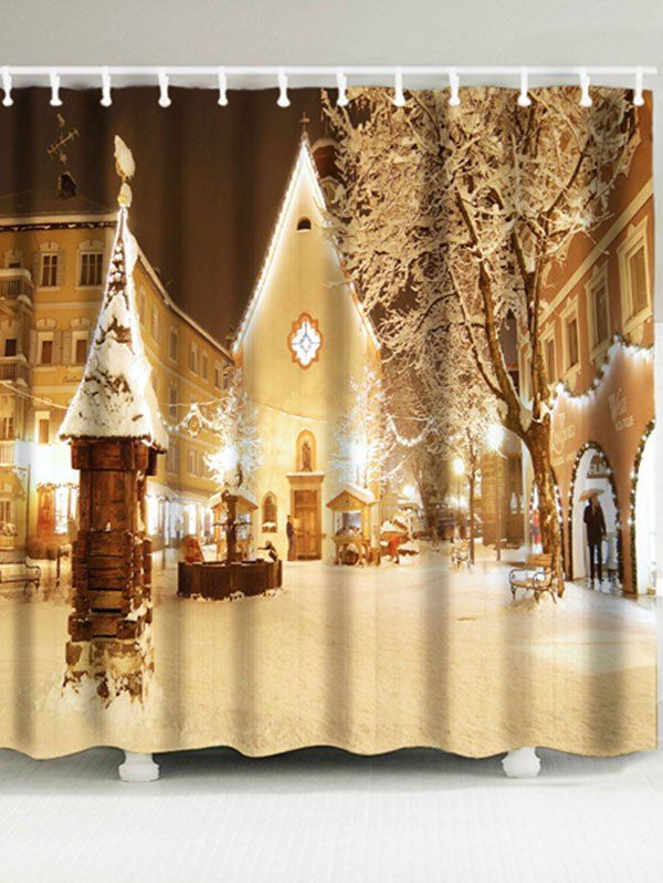 

Christmas Snowscape Printed Waterproof Shower Curtain, Light brown