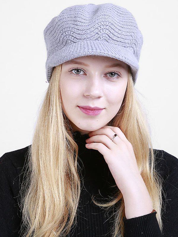 

Knitted Wave Shape Newsboy Hat, Light gray
