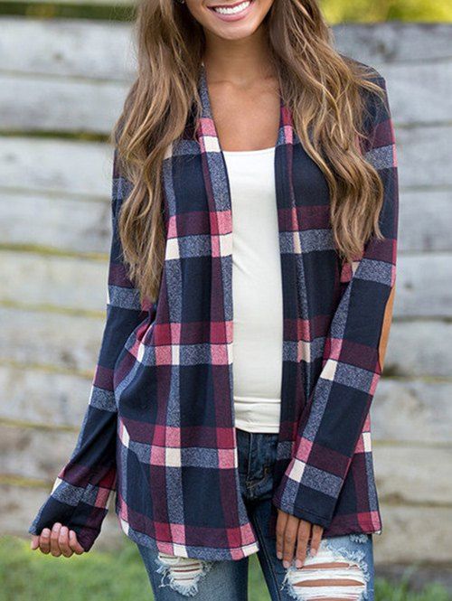 

Long Sleeve Elbow patch Checked Shirt, Colormix