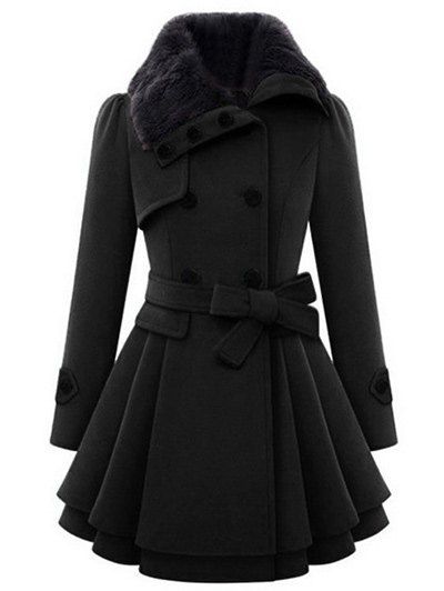 

Skirted A Line Coat with Belt, Black