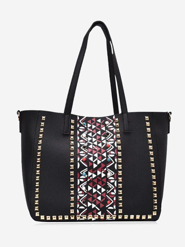

3 Pieces Geometric Studs Tote Bag Set, Black