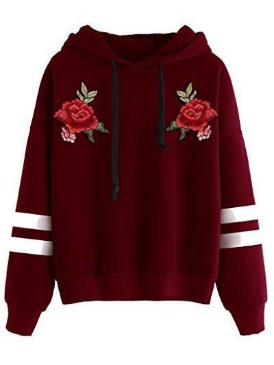 

Long Sleeve Rose Embroidered Hoodie, Wine red