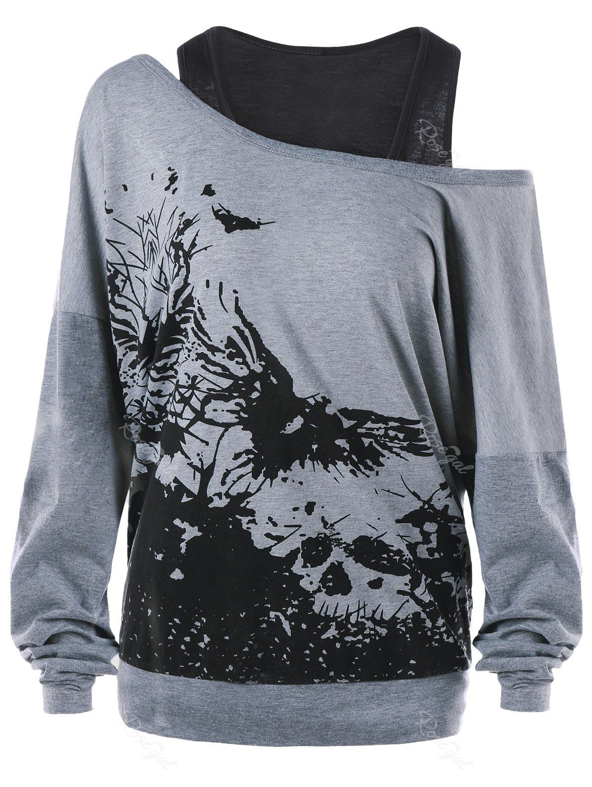 

Ink Painting Plus Size Sweatshirt with Tank Top, Gray