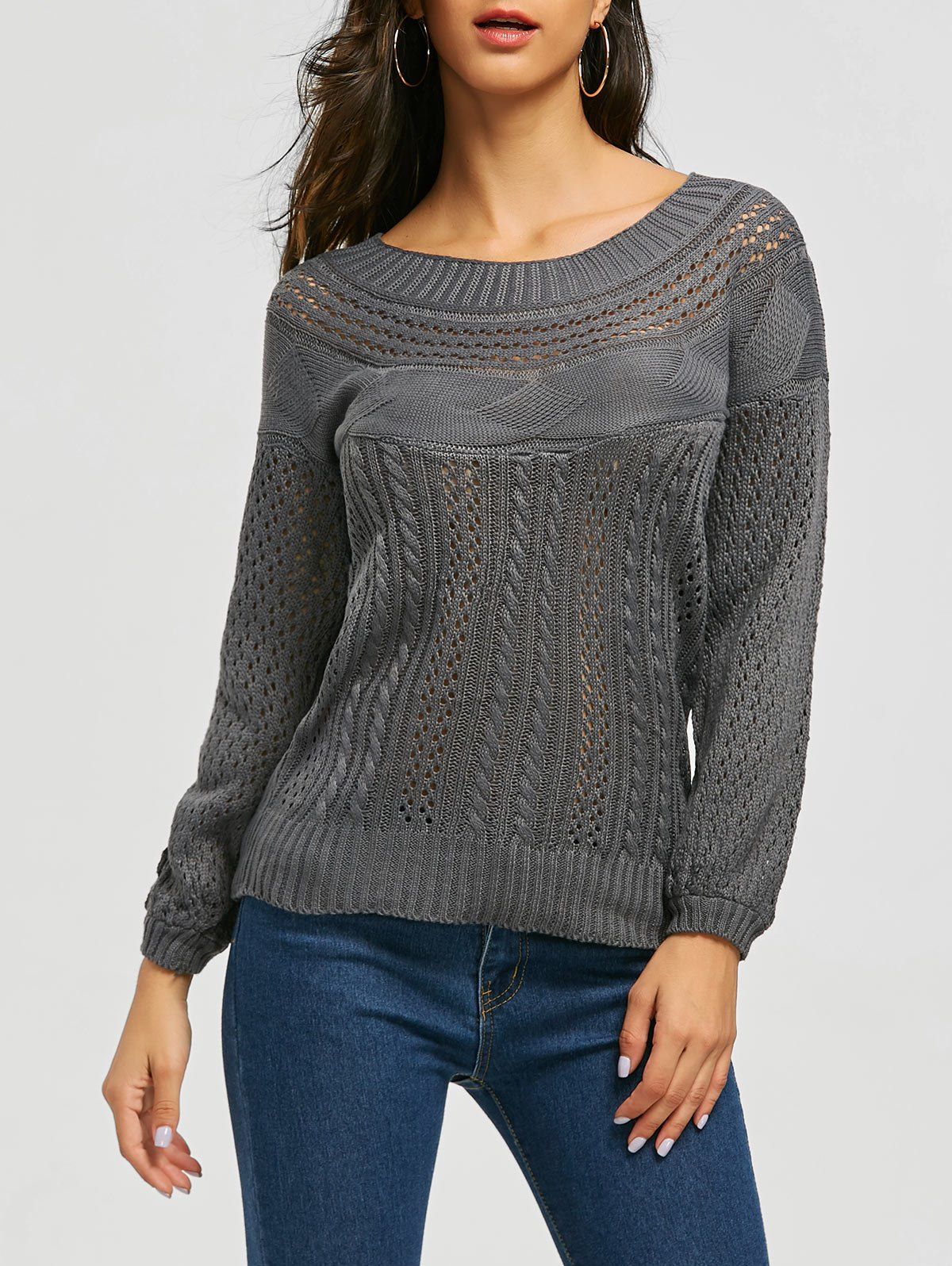 

Chic Boat Neck Long Sleeve Pure Color Women's Sweater, Gray