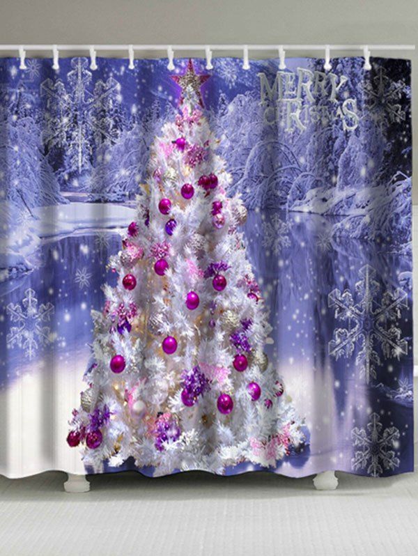 

Christmas Tree Snowscape Print Waterproof Shower Curtain, Larkspur