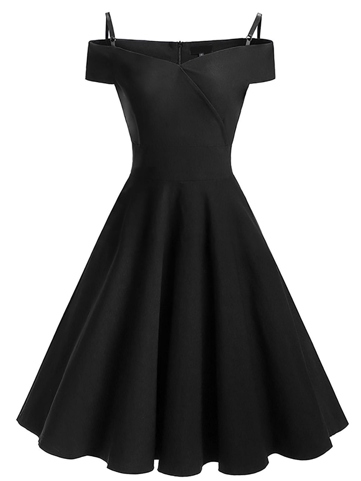 

Vintage Cold Shoulder Pin Up Skater Dress, Black