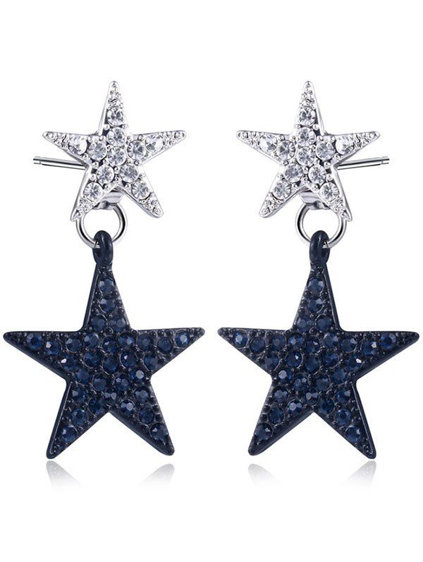 

Rhinestone Doubled Star Front Back Earrings, Black + silver