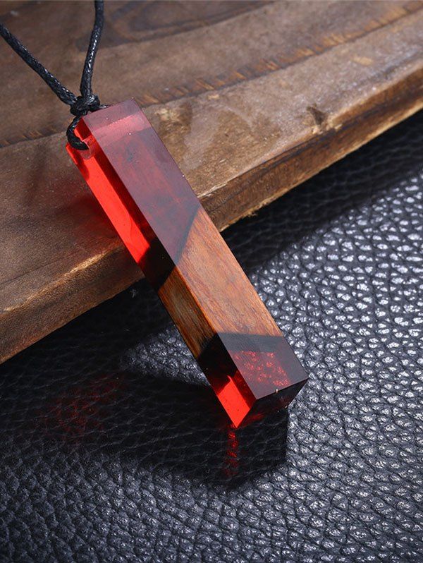 

Wood Resin Geometric Pendant Collarbone Necklace, Red