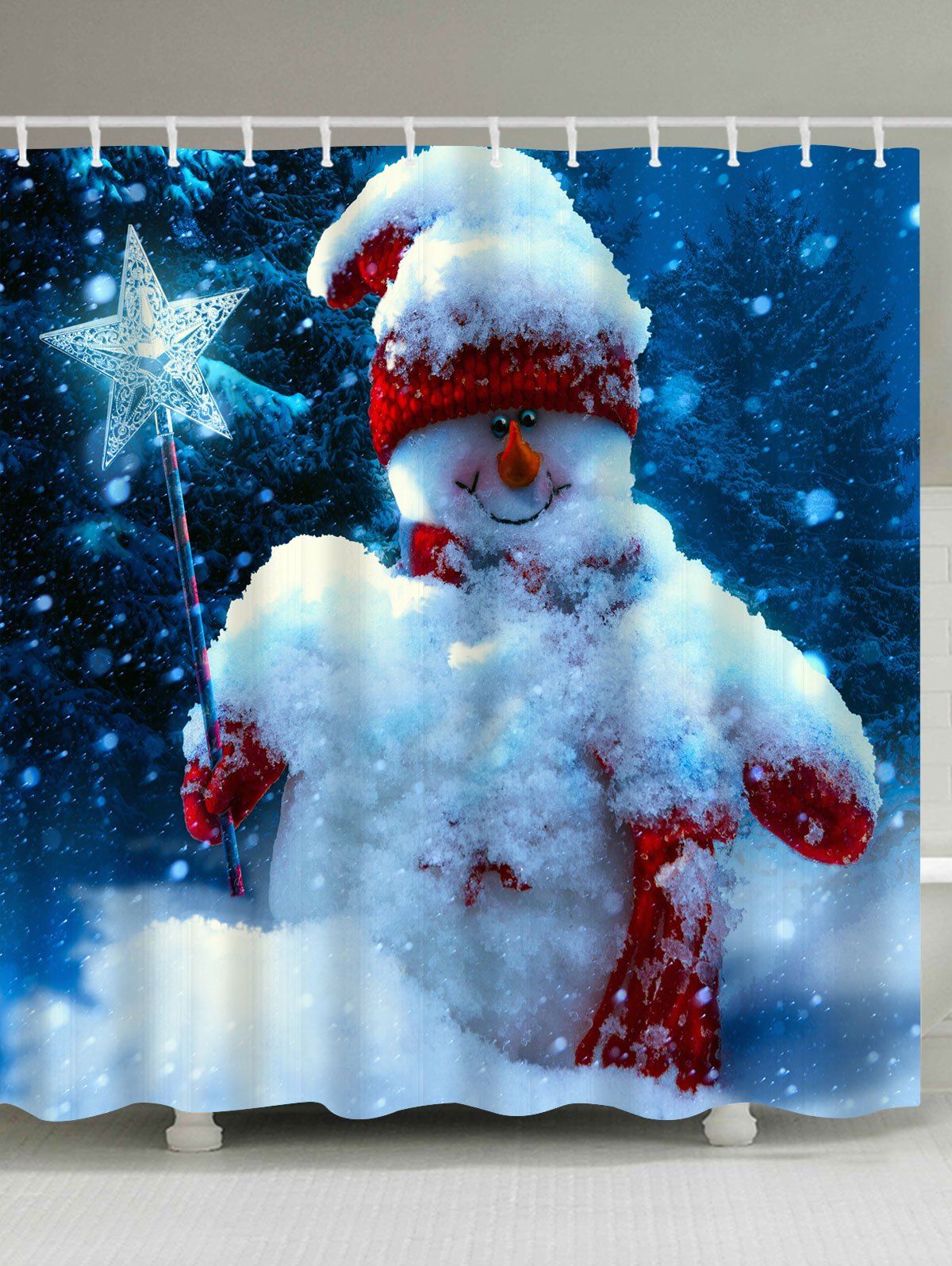 

Christmas Magic Stick Snowman Waterproof Shower Curtain, Blue
