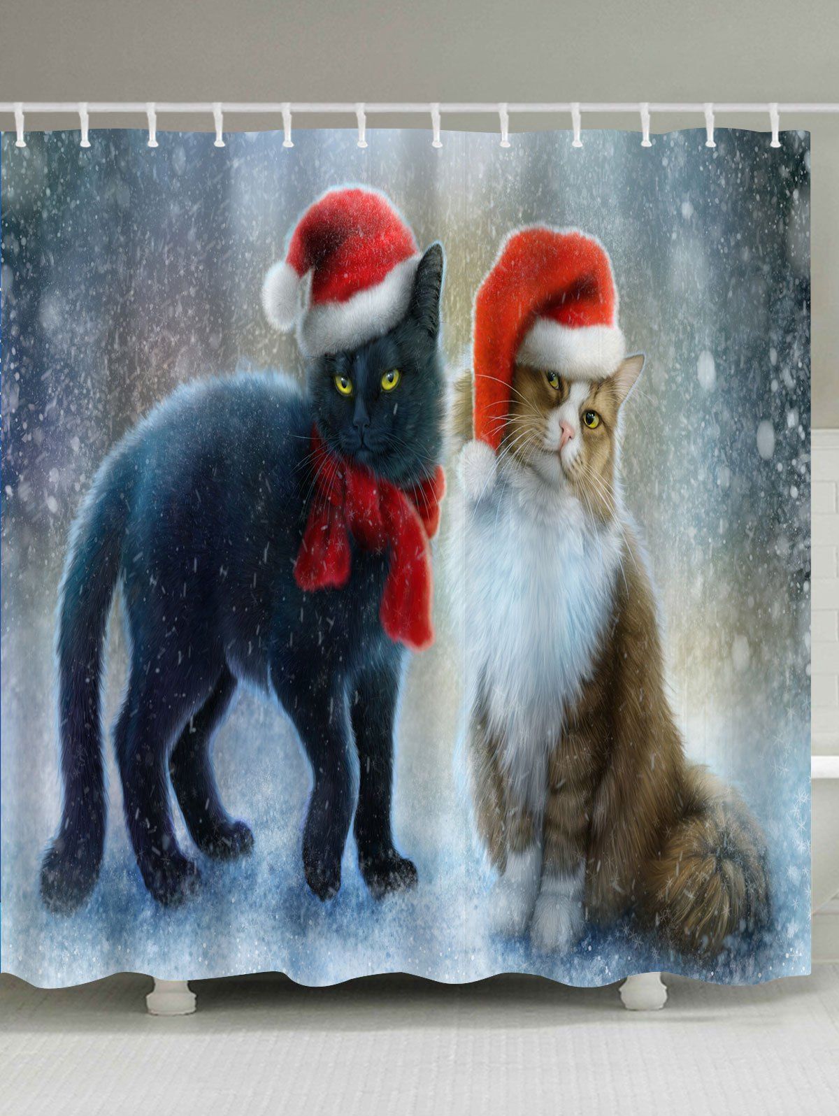 

Christmas Cat Partner Printed Waterproof Bath Curtain, Colormix