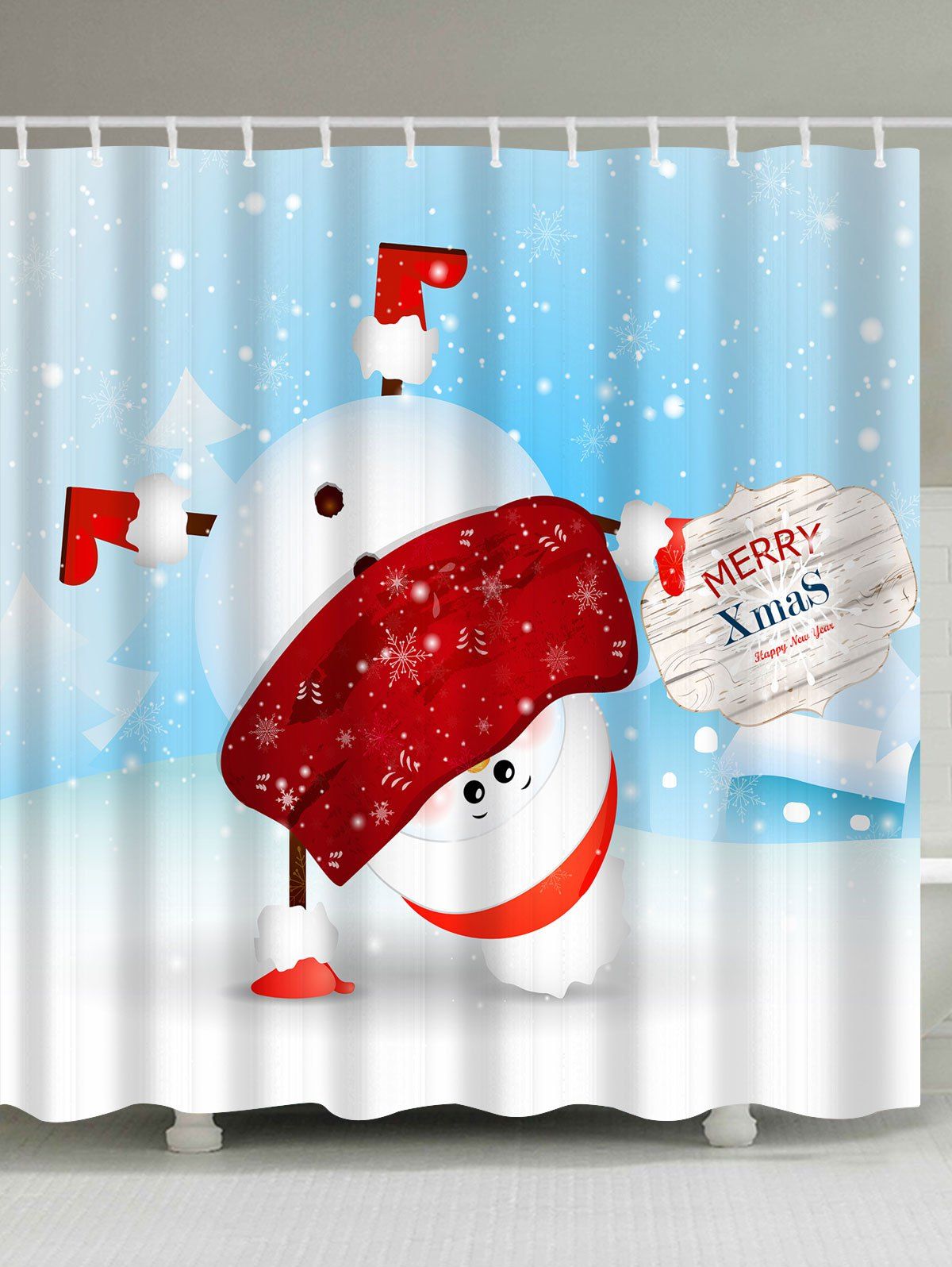 

Christmas Inverted Snowman Printed Waterproof Bath Curtain, Cloudy