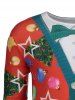 T-Shirt à Manches Longues avec Nœud Papillon Imprimé Père Noël - Rouge 2XL