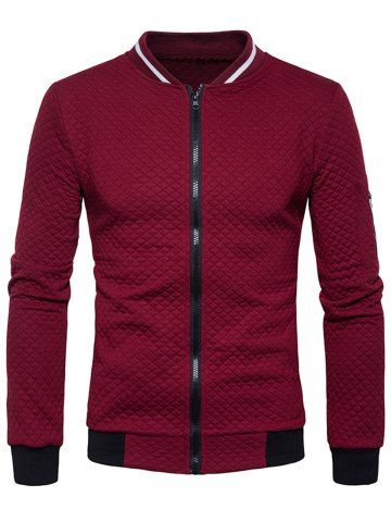 rhomboids emboss stand collar zip up jacket
