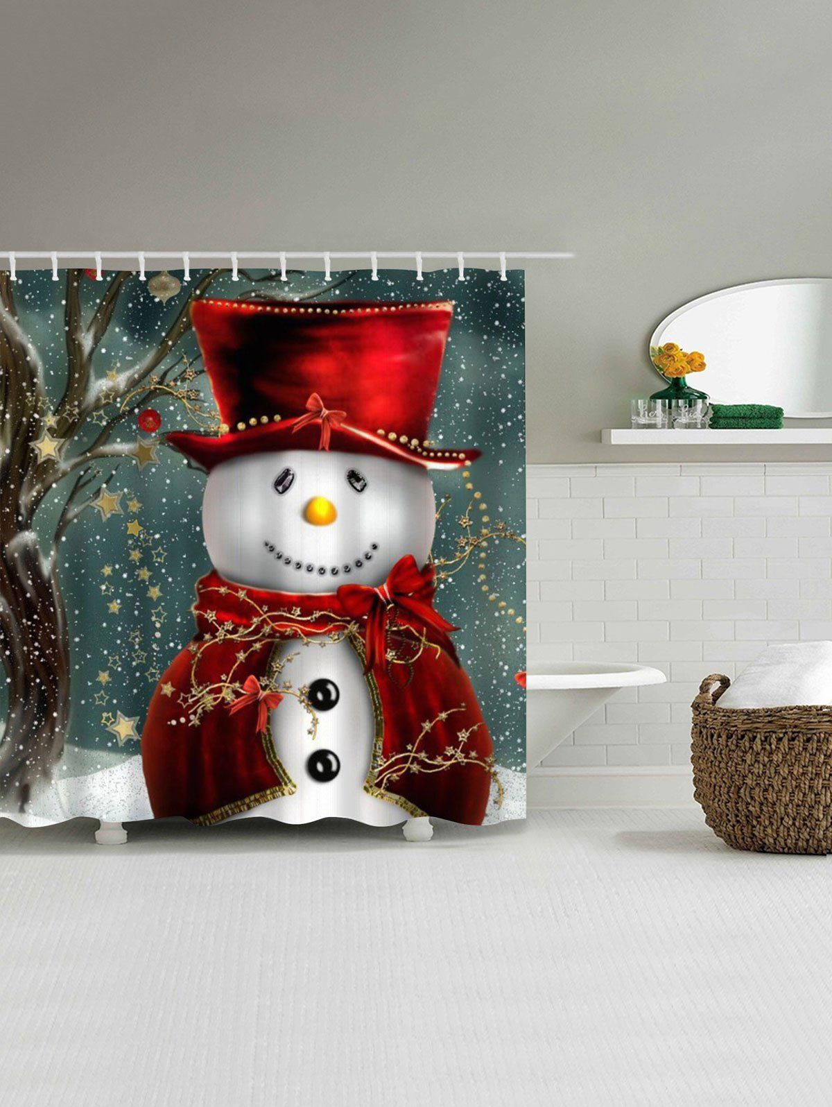 

Christmas Snowman Mouldproof Waterproof Bathroom Shower Curtain, Colormix