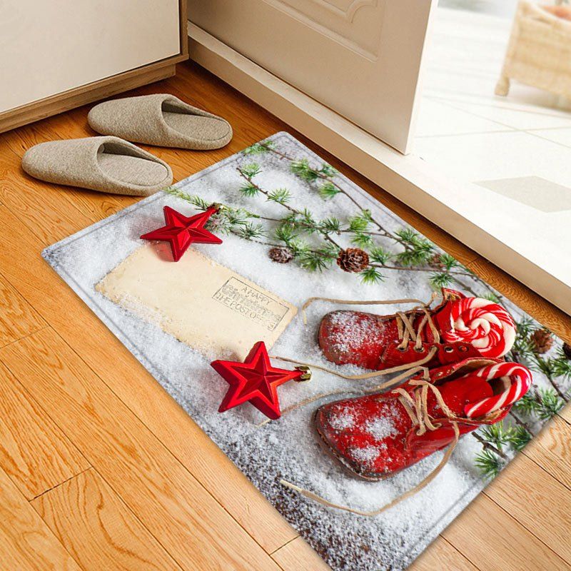 

Christmas Snowfield Shoes Pattern Anti-skid Water Absorption Area Rug, Red